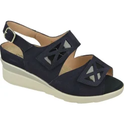 Comfort Class Sandalias|Sandalia De (Essential) Con Doble Tira De Velcro Ajustable En Piel Nobuck Y Planta Extraible, Piso De Cuna Ligera Marino