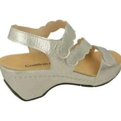 Comfort Class Sandalias|Sandalia De En Piel Grabada Metal Con Ajuste Triple Velcro, Cuna Alta Forrada Y Planta De Descanso Extraible