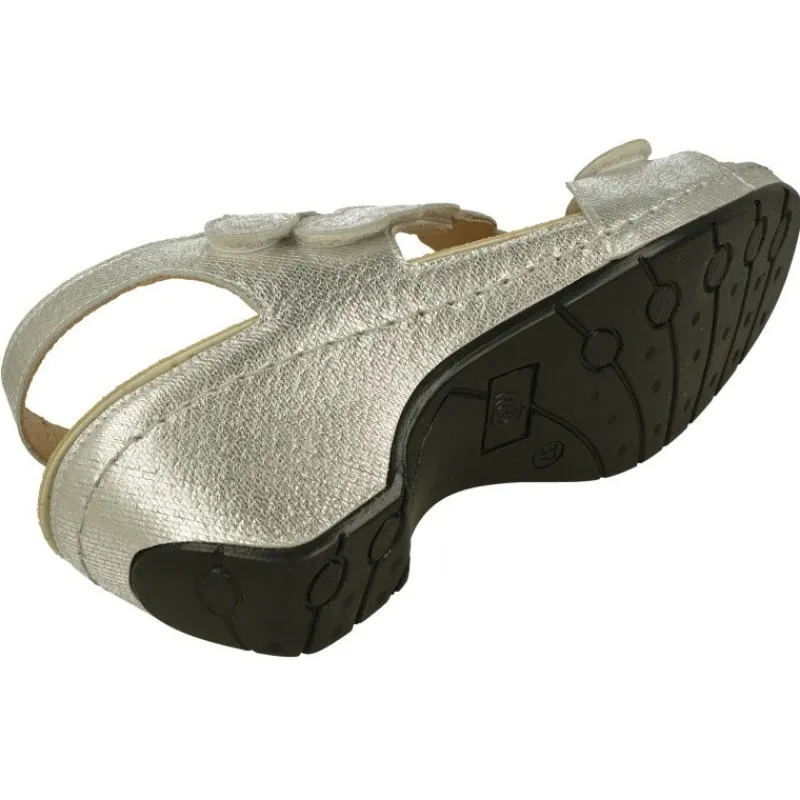 Comfort Class Sandalias|Sandalia De En Piel Grabada Metal Con Ajuste Triple Velcro, Cuna Alta Forrada Y Planta De Descanso Extraible