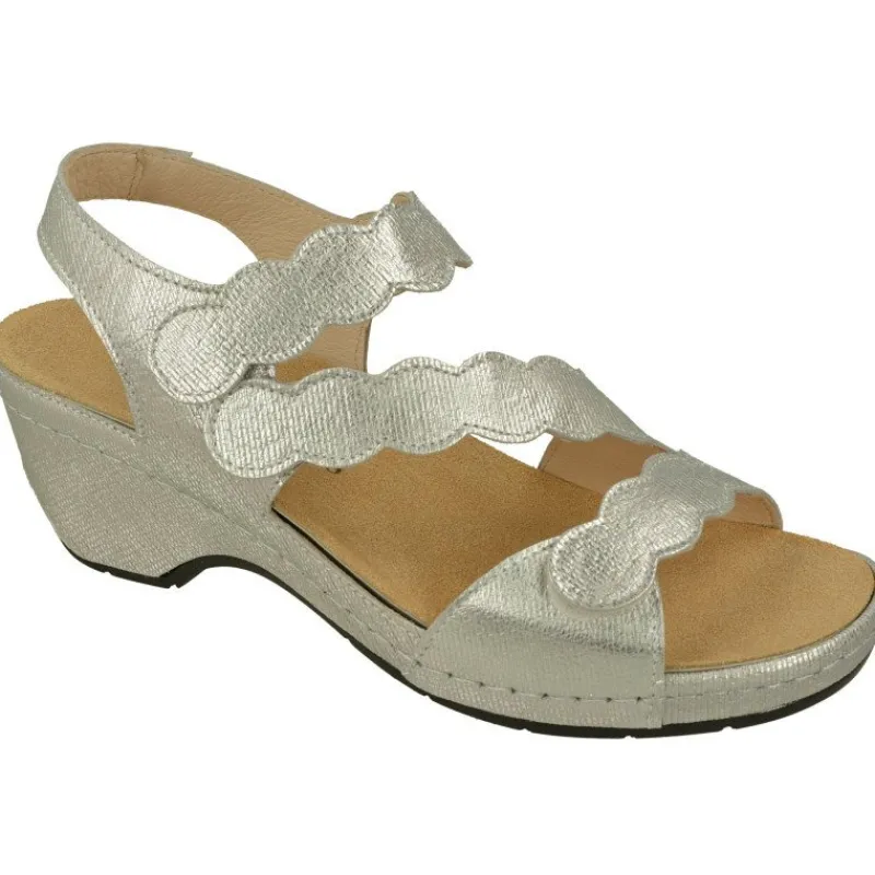 Comfort Class Sandalias|Sandalia De En Piel Grabada Metal Con Ajuste Triple Velcro, Cuna Alta Forrada Y Planta De Descanso Extraible