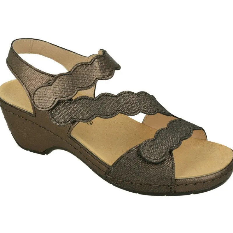 Comfort Class Sandalias|Sandalia De En Piel Grabada Metal Con Ajuste Triple Velcro, Cuna Alta Forrada Y Planta De Descanso Extraible