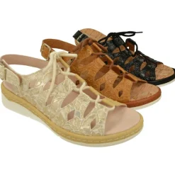 Comfort Class Sandalias|Sandalia De Acordonada Extra Ancha En Piel Grabada, Piso De Poliuretano Y Planta Anatomica Extraible