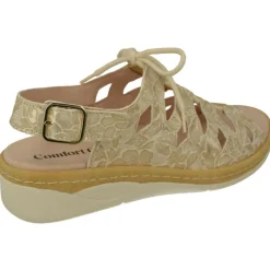 Comfort Class Sandalias|Sandalia De Acordonada Extra Ancha En Piel Grabada, Piso De Poliuretano Y Planta Anatomica Extraible