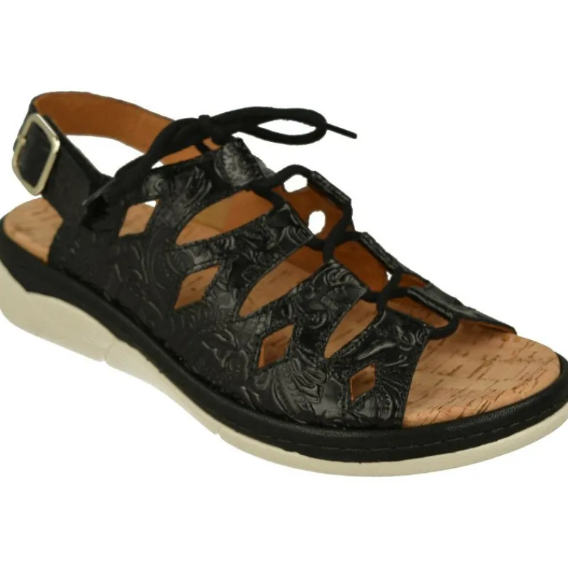 Comfort Class Sandalias|Sandalia De Acordonada Extra Ancha En Piel Grabada, Piso De Poliuretano Y Planta Anatomica Extraible