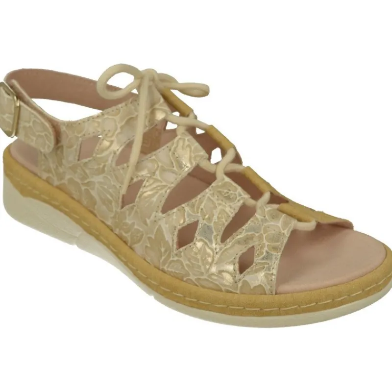 Comfort Class Sandalias|Sandalia De Acordonada Extra Ancha En Piel Grabada, Piso De Poliuretano Y Planta Anatomica Extraible