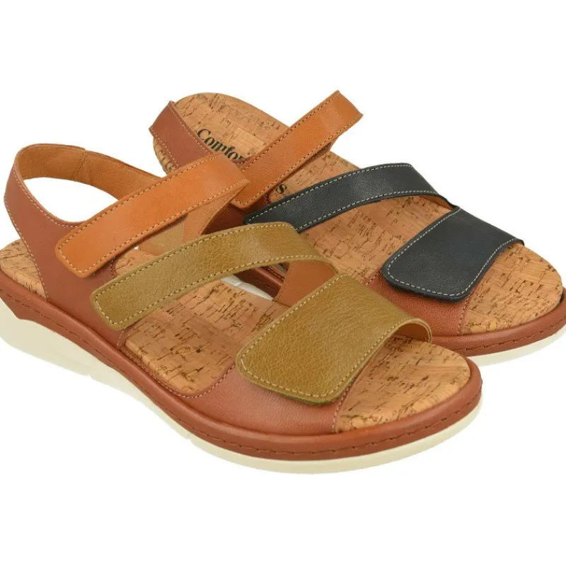 Comfort Class Sandalias|Sandalia De Con Tiras Cruzadas Combinadas, Piso De Poliuretano Y Planta De Descanso Extraible