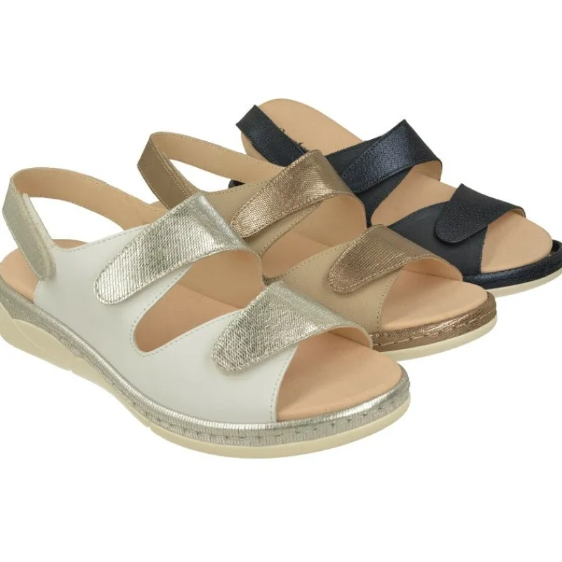 Comfort Class Sandalias|Sandalia De En Piel Vacuna Con Triple Velcro Ajustable Y Cuna Combinada, Planta De Descanso Movible