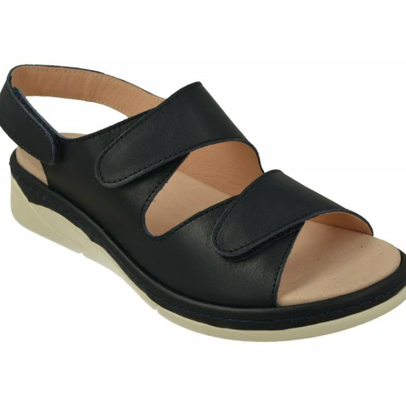 Comfort Class Sandalias|Sandalia De En Piel Vacuna Con Triple Velcro Ajustable Y Cuna Combinada, Planta De Descanso Movible