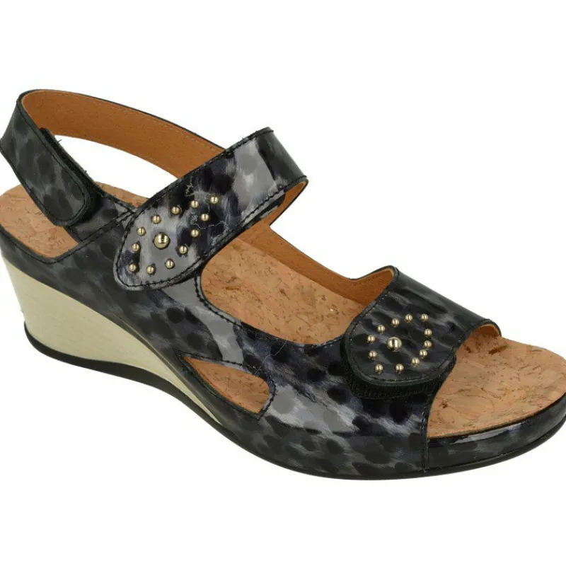 Comfort Class Sandalias|Sandalia De Con Doble Tira De Velcro Ajustable De Piel Estampada Con Cuna Contrastada Y Piso De Descanso