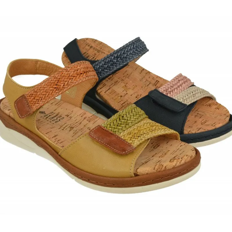 Comfort Class Sandalias|Sandalia De Con Tiras Trenzadas Combinadas Con Nobuck De Ajuste De Velcro Y Planta De Descanso Extraible