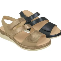 Comfort Class Sandalias|Sandalia De De Triple Tira De Velcro Cruzada En Piel Nobuck Nacarada Con Piso De Cuna Y Planta De Descanso