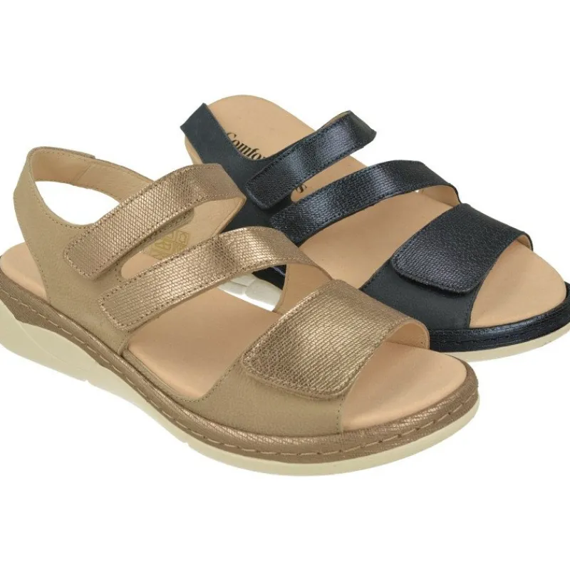 Comfort Class Sandalias|Sandalia De De Triple Tira De Velcro Cruzada En Piel Nobuck Nacarada Con Piso De Cuna Y Planta De Descanso
