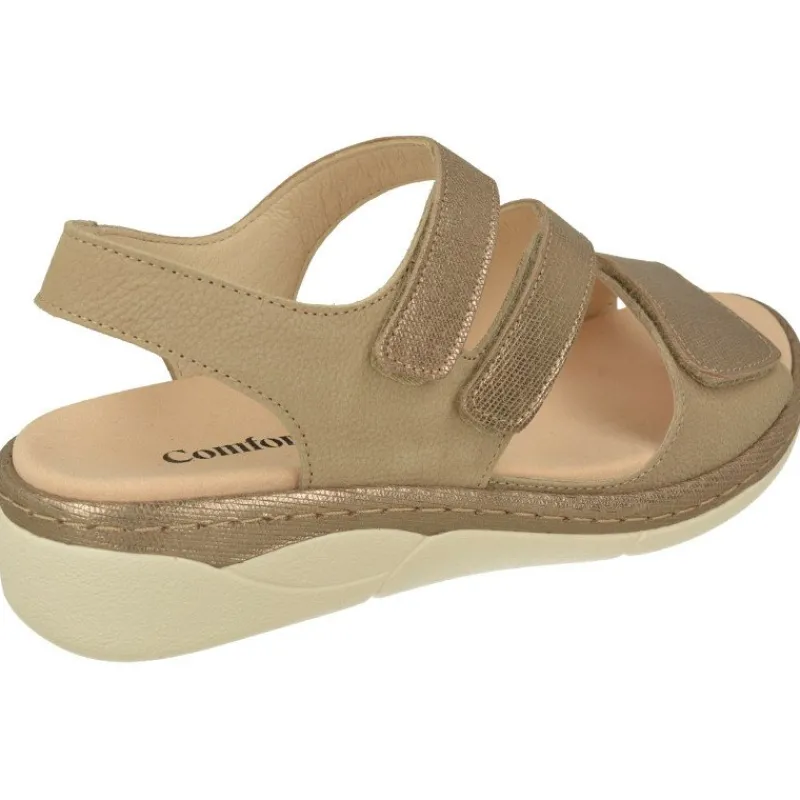 Comfort Class Sandalias|Sandalia De De Triple Tira De Velcro Cruzada En Piel Nobuck Nacarada Con Piso De Cuna Y Planta De Descanso