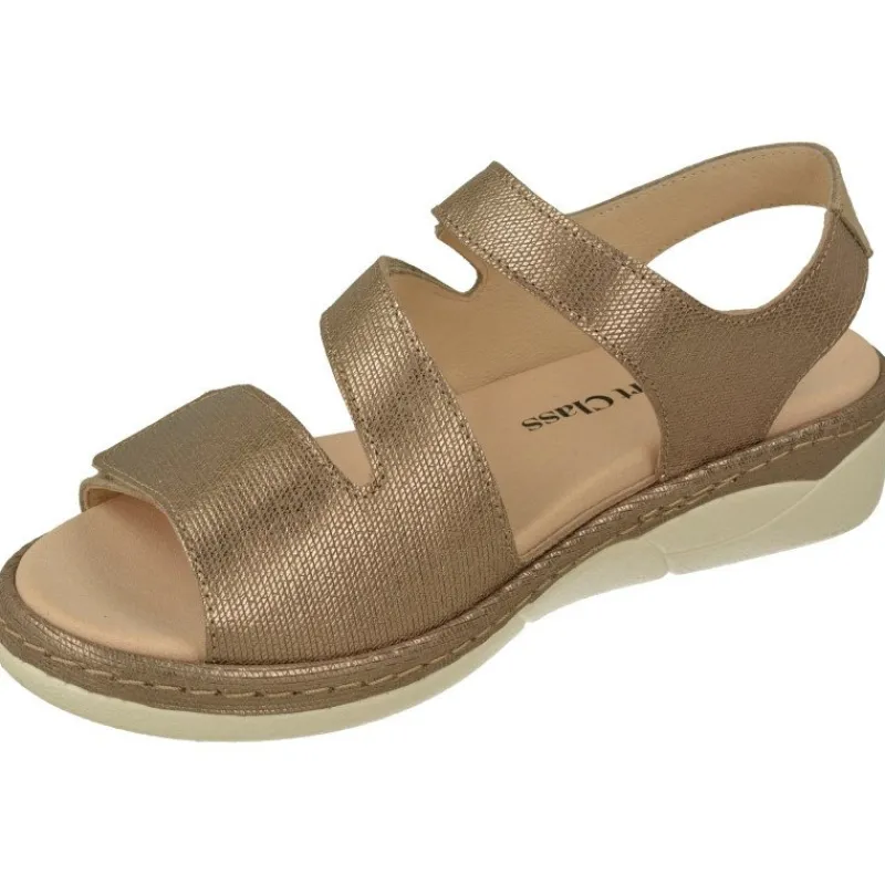 Comfort Class Sandalias|Sandalia De De Triple Tira De Velcro Cruzada En Piel Nobuck Nacarada Con Piso De Cuna Y Planta De Descanso