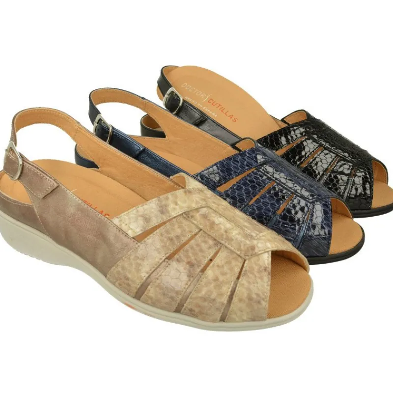 Doctor Cutillas Zapatos Ancho Especial|Sandalia De De Tiras Cruzadas En Piel Charol Estampada Con Planta Especial Para Plantillas
