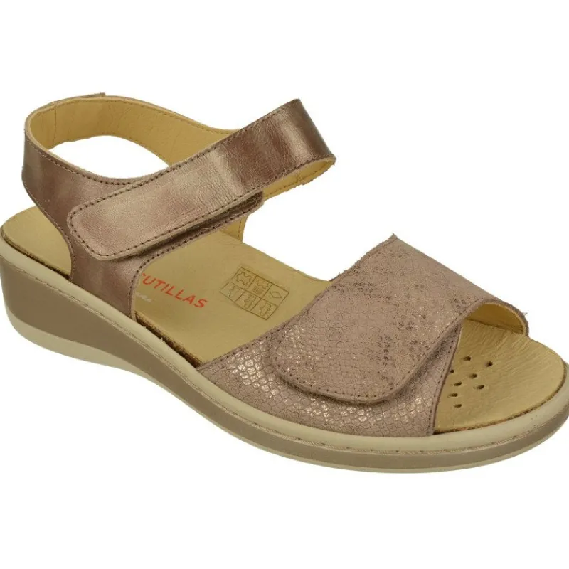 Doctor Cutillas Sandalias|Sandalia De En Piel Metalizada Con Doble Tira De Velcro Y Pala Grabada. Planta Extraible Y Cuna Al Tono