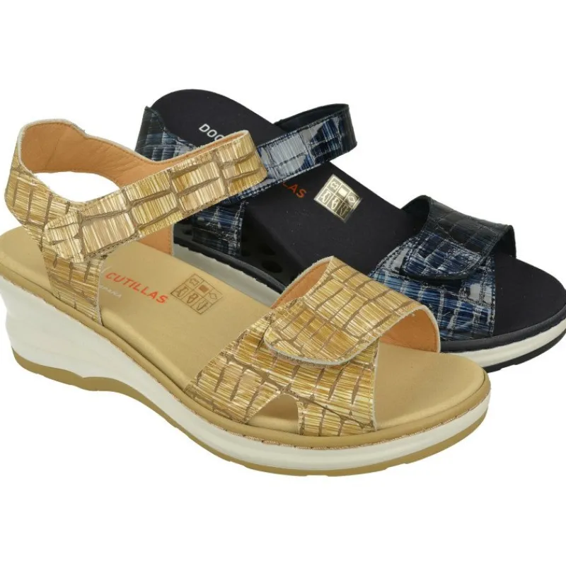 Doctor Cutillas Sandalias|Sandalia De En Piel Charol Grabada Con Doble Tira De Velcro Ajustable Y Con Plantilla Anatomica Movible.