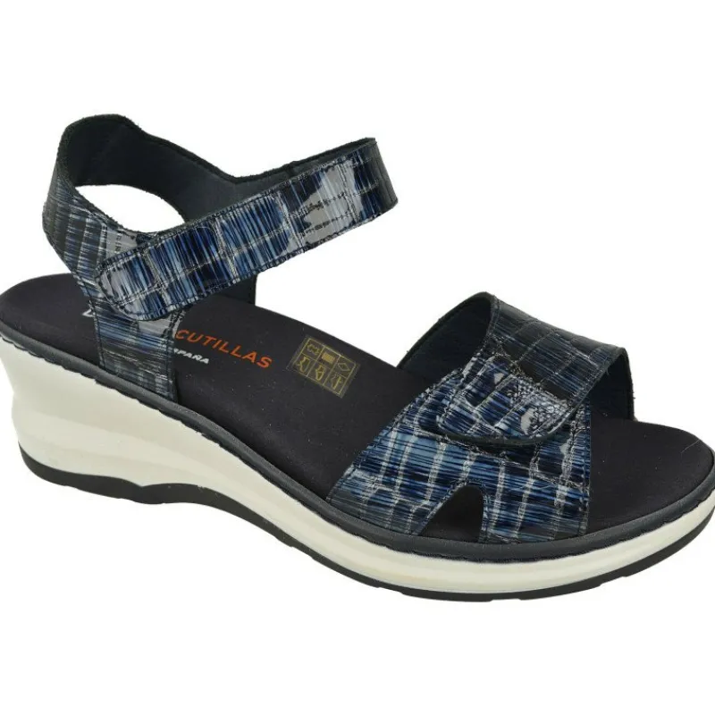 Doctor Cutillas Sandalias|Sandalia De En Piel Charol Grabada Con Doble Tira De Velcro Ajustable Y Con Plantilla Anatomica Movible.