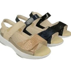 G Comfort Sandalias|Sandalia De Con Doble Tira De Velcro Ajustable En Piel Metal Especial Plantillas Con Piso Aligerado