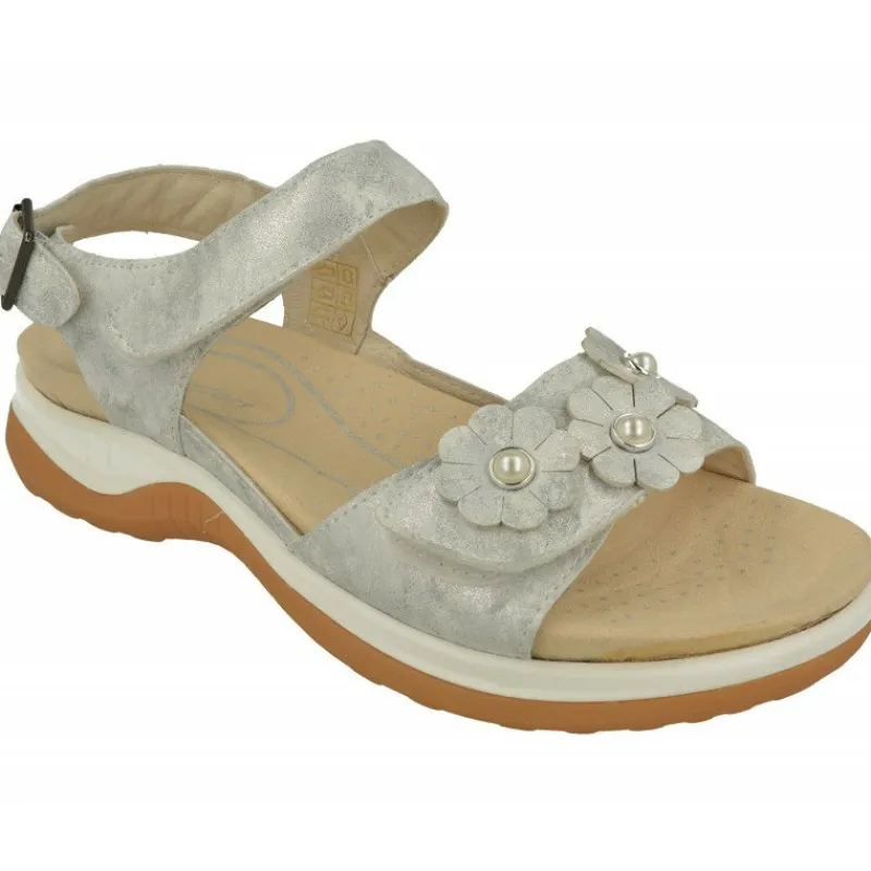 G Comfort Sandalias|Sandalia De De Doble Velcro Con Flor En Pala De Piel Grabada, Planta Anatomica Extraible Y Piso De Caucho