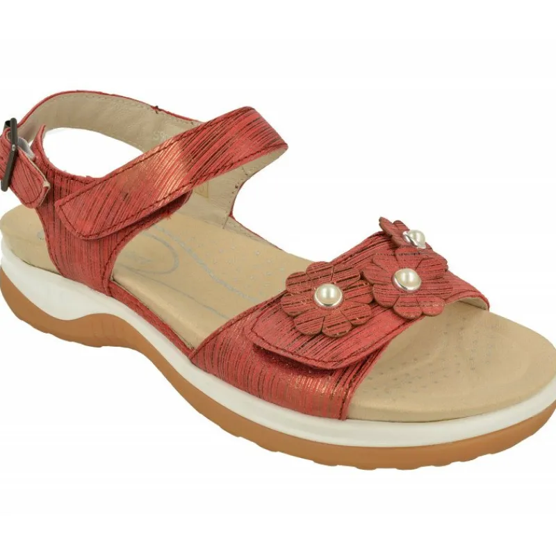G Comfort Sandalias|Sandalia De De Doble Velcro Con Flor En Pala De Piel Grabada, Planta Anatomica Extraible Y Piso De Caucho