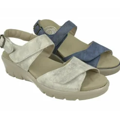 G Comfort Sandalias|Sandalia De En Piel Metalizada, Planta Anatomica Movible Y Doble Ajuste De Tiras De Velcro Con Piso Poliuretano