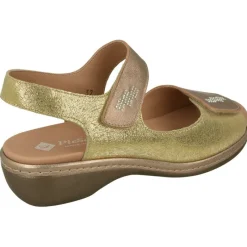 PieSanto Sandalias|Sandalia De Con Doble Tira De Velcro Ajustable En Piel Metalizada, Planta Anatomica Extraible Y Piso De Poliuretano