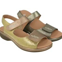 PieSanto Sandalias|Sandalia De Con Doble Tira De Velcro Ajustable En Piel Metalizada, Planta Anatomica Extraible Y Piso De Poliuretano