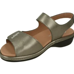 PieSanto Sandalias|Sandalia De Con Doble Tira De Velcro Ajustable En Piel Metalizada, Planta Anatomica Extraible Y Piso De Poliuretano