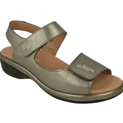 PieSanto Sandalias|Sandalia De Con Doble Tira De Velcro Ajustable En Piel Metalizada, Planta Anatomica Extraible Y Piso De Poliuretano