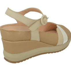 RIKO Sandalias|Sandalia De Rico En Piel Combinada Gamas Beige Con Tira Ajustble Al Tobillo, Planta Anatomica Extraible Y Cuna Forrada Al Tono V