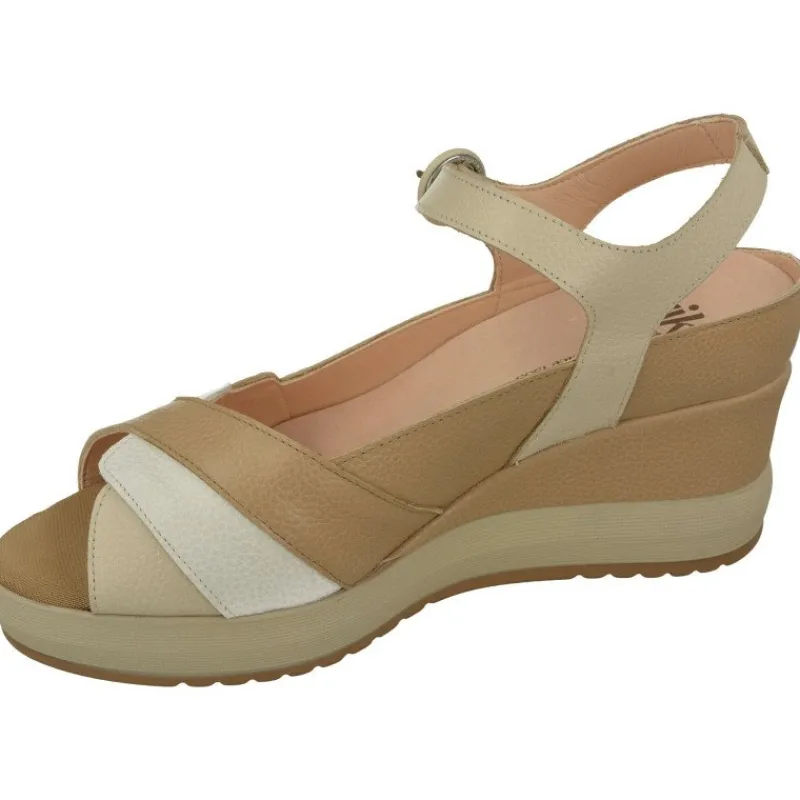 RIKO Sandalias|Sandalia De Rico En Piel Combinada Gamas Beige Con Tira Ajustble Al Tobillo, Planta Anatomica Extraible Y Cuna Forrada Al Tono V