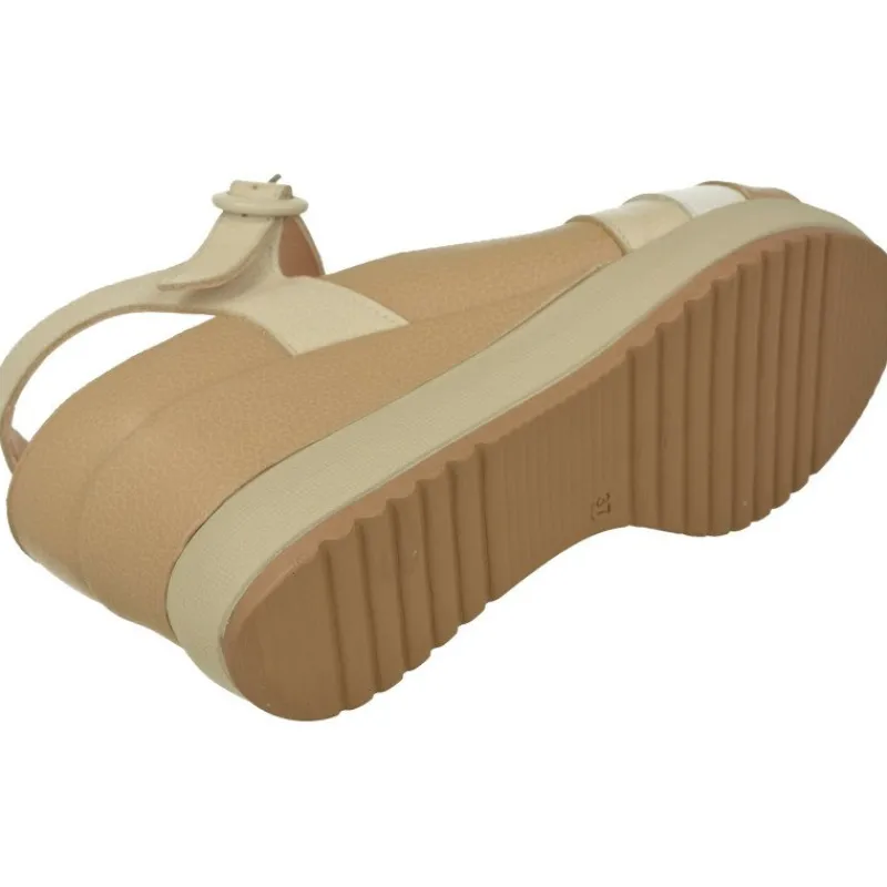 RIKO Sandalias|Sandalia De Rico En Piel Combinada Gamas Beige Con Tira Ajustble Al Tobillo, Planta Anatomica Extraible Y Cuna Forrada Al Tono V