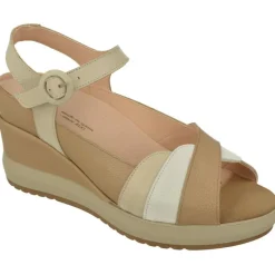 RIKO Sandalias|Sandalia De Rico En Piel Combinada Gamas Beige Con Tira Ajustble Al Tobillo, Planta Anatomica Extraible Y Cuna Forrada Al Tono V