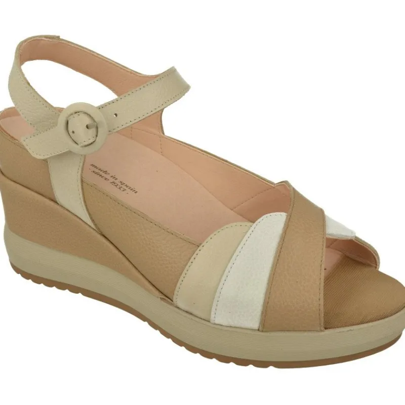 RIKO Sandalias|Sandalia De Rico En Piel Combinada Gamas Beige Con Tira Ajustble Al Tobillo, Planta Anatomica Extraible Y Cuna Forrada Al Tono V