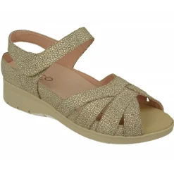 RIKO Sandalias|Sandalia De Rico En Piel Grabada Con Pala De Tiras Y Velcro Ajustable, Planta De Descanso Especial Para Plantillas