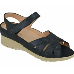 RIKO Sandalias|Sandalia De Rico En Piel Grabada Con Pala De Tiras Y Velcro Ajustable, Planta De Descanso Especial Para Plantillas