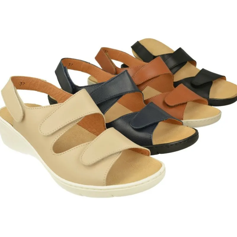 Comfort Class Sandalias|Sandalia De Triple Velcro De Con Piso Aligerado Combinada En Charol Y Grabado Con Planta De Descanso