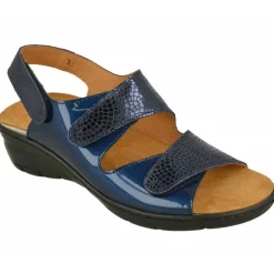 Comfort Class Sandalias|Sandalia De Triple Velcro De Con Piso Aligerado Combinada En Charol Y Grabado Con Planta De Descanso