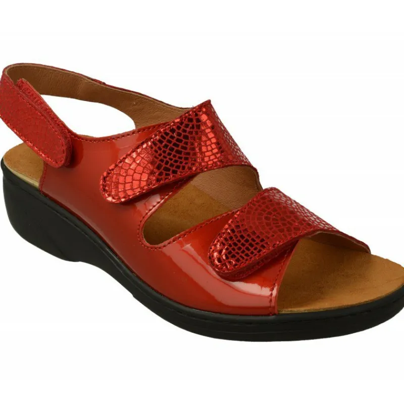 Comfort Class Sandalias|Sandalia De Triple Velcro De Con Piso Aligerado Combinada En Charol Y Grabado Con Planta De Descanso