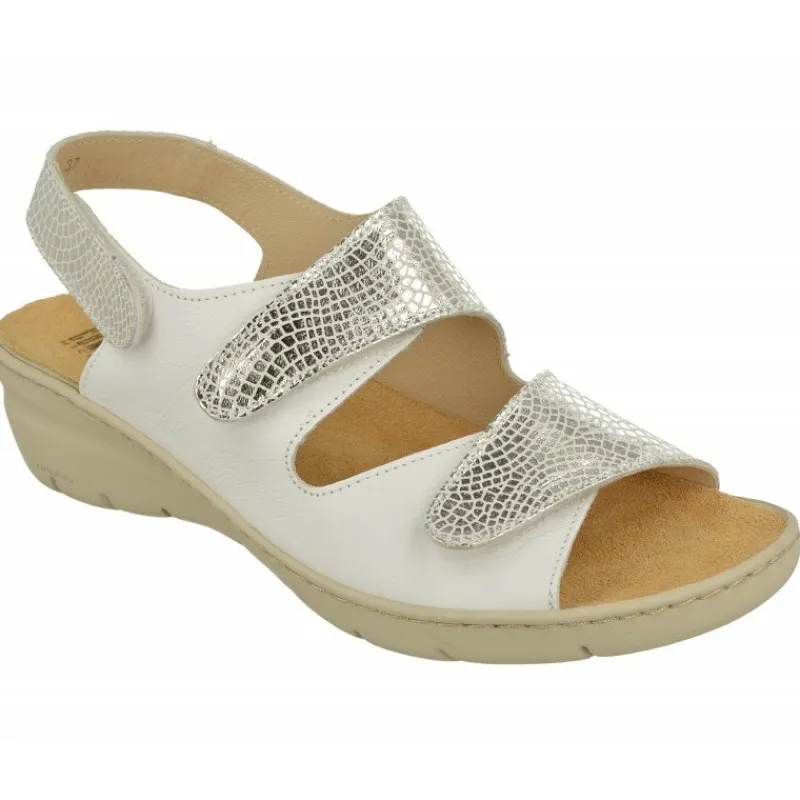 Comfort Class Sandalias|Sandalia De Triple Velcro De Con Piso Aligerado Combinada En Charol Y Grabado Con Planta De Descanso