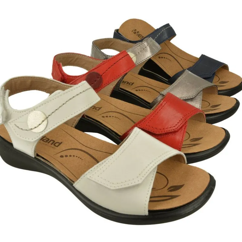 WESTLAND BY JOSEF SEIBEL antes ROMIKA Sandalias|Sandalia De Wesland Con Doble Tira Ajustable De Velcro En Piel Vacuna Con Planta De Descanso Extraible Y Piso De Poliuretano
