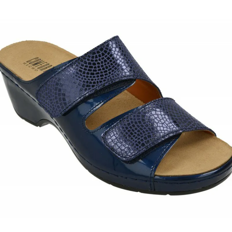 Comfort Class Sandalias|Sandalia Zueco De Combinado Piel Lisa Y Grabada Con Planta De Descanso Y Suela Aligerada