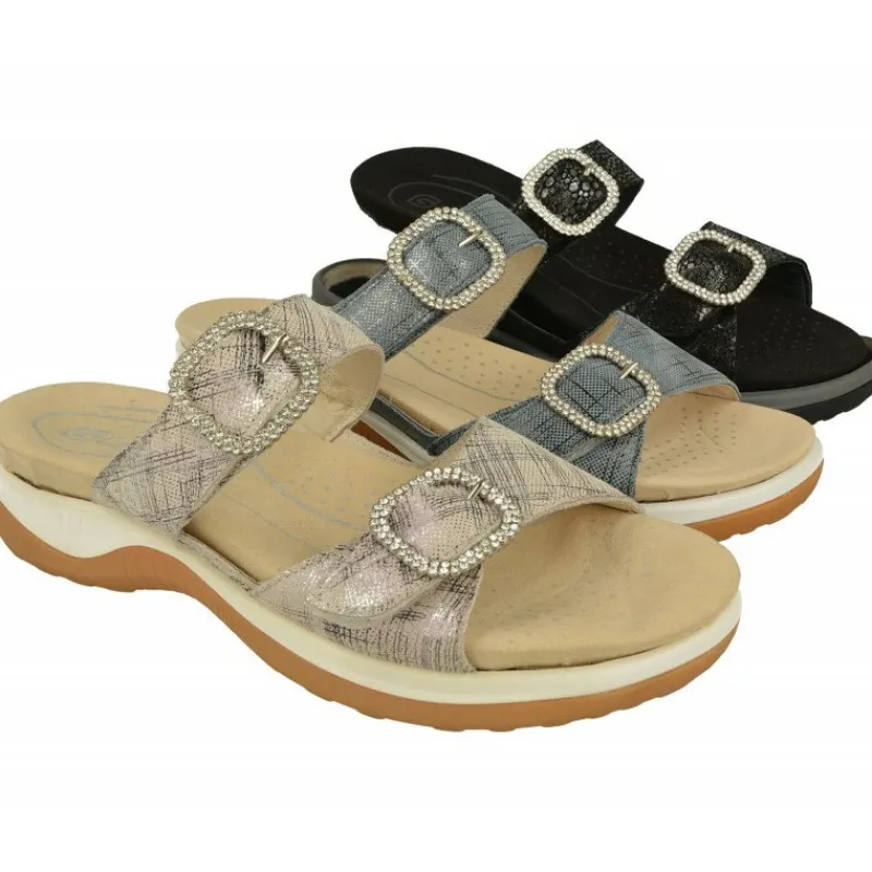 G Comfort Sandalias|Sandalia Zueco De De Doble Tira Ajustable En Piel Estampada, Planta Anatomica Extraible Y Piso De Caucho