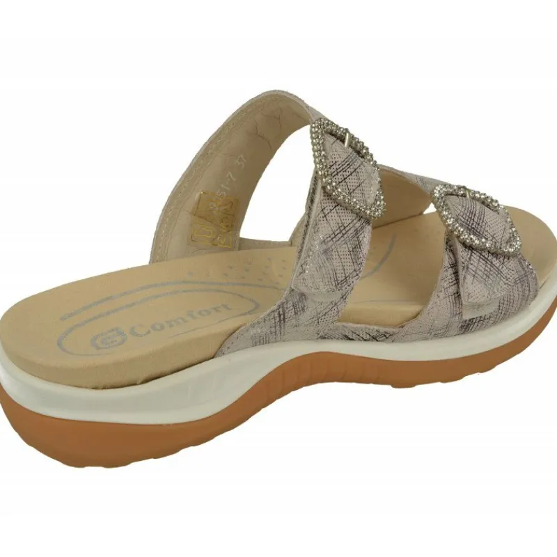 G Comfort Sandalias|Sandalia Zueco De De Doble Tira Ajustable En Piel Estampada, Planta Anatomica Extraible Y Piso De Caucho