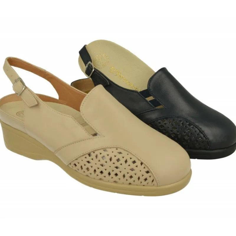 Calzamedi Zapatos Para Pies Delicados|Talon Abierto De En Piel Picada Con Pala Abotinada Y Elasticos, Planta De Descanso Extraible Y Horma De Ancho Especial