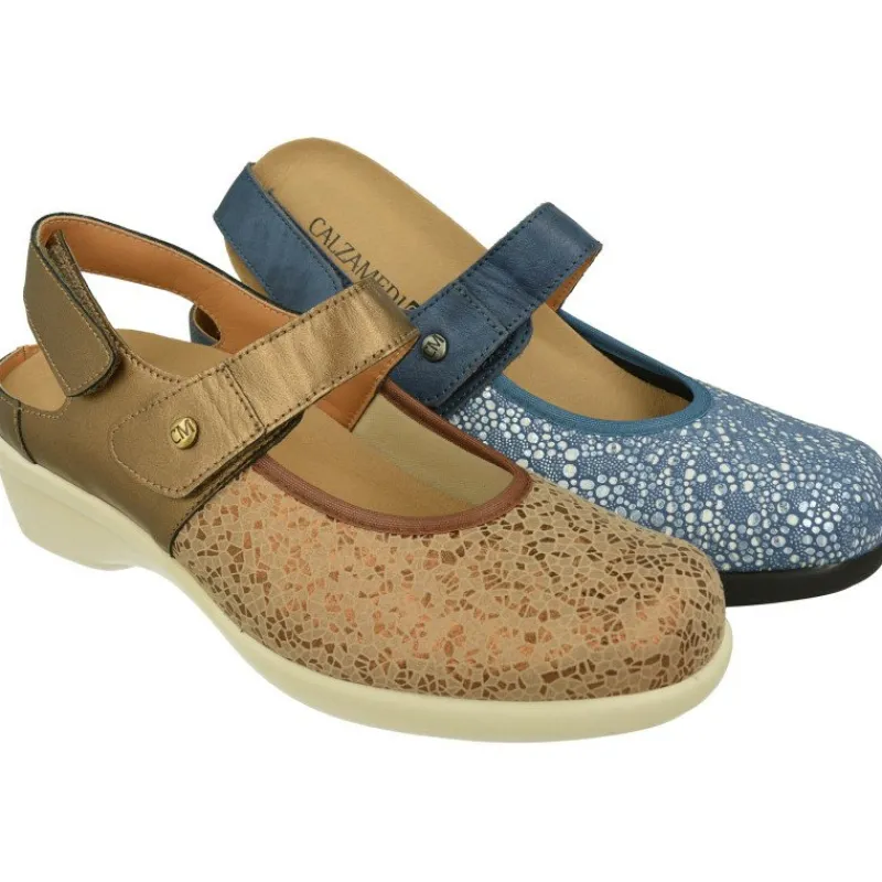 Calzamedi Zapatos Ancho Especial|Talon Abierto De Escotado Con Tira Velcro Y Pala De Licra Estampada. Calce Para Plantillas Y Piso De Amortiguacion
