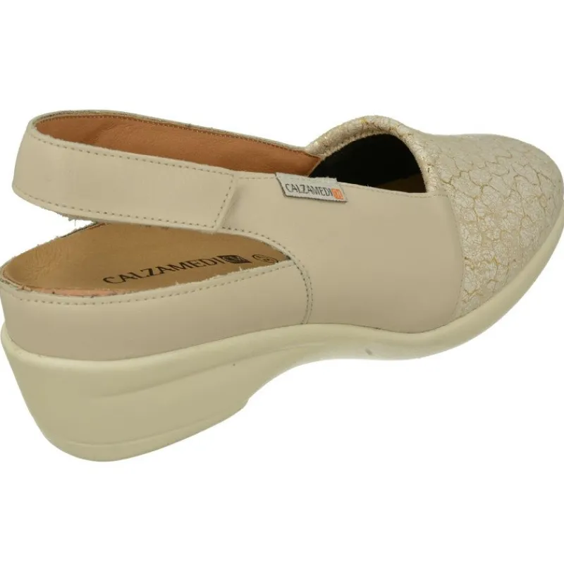 Calzamedi Zapatos Para Pies Diabeticos|Talon Abierto De De Piel Grabada Metalizada Con Planta De Descanso Extraible Y Piso De Amortiguacion