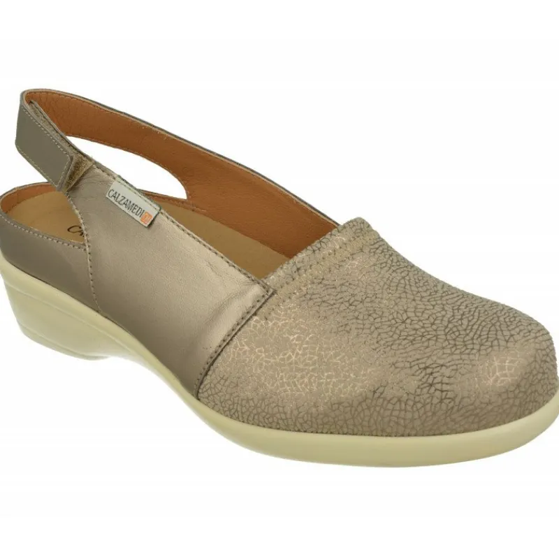 Calzamedi Zapatos Para Pies Diabeticos|Talon Abierto De De Piel Grabada Metalizada Con Planta De Descanso Extraible Y Piso De Amortiguacion