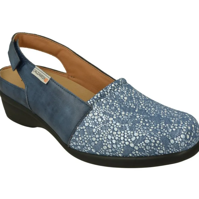 Calzamedi Zapatos Para Pies Diabeticos|Talon Abierto De De Piel Grabada Metalizada Con Planta De Descanso Extraible Y Piso De Amortiguacion